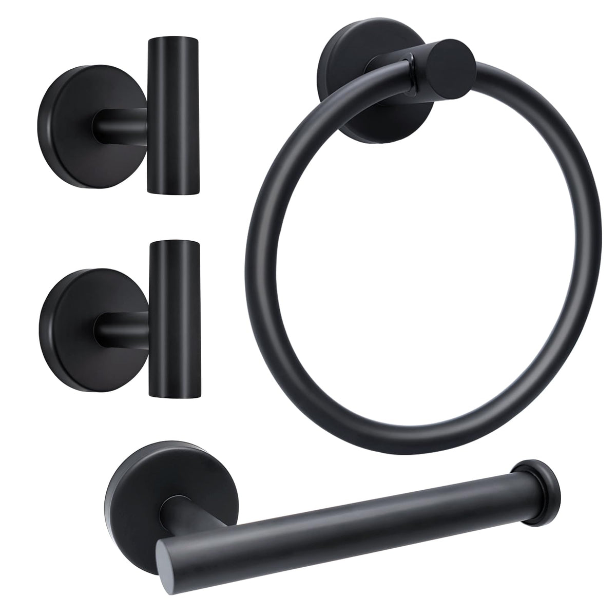 Wisexin matte black bathroom hardware set in a modern space, durable storage solution.