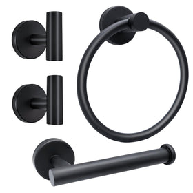 Wisexin matte black bathroom hardware set in a modern space, durable storage solution.