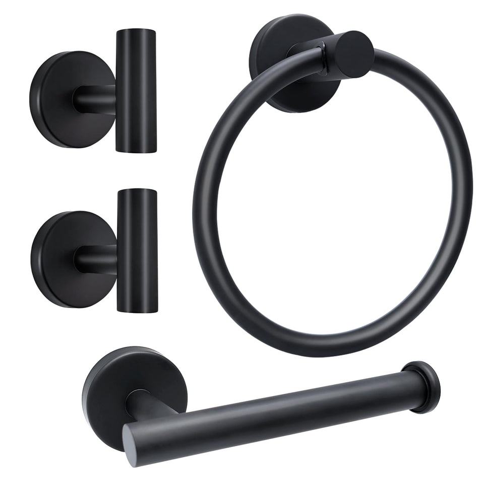 Wisexin matte black bathroom hardware set in a modern space, durable storage solution.