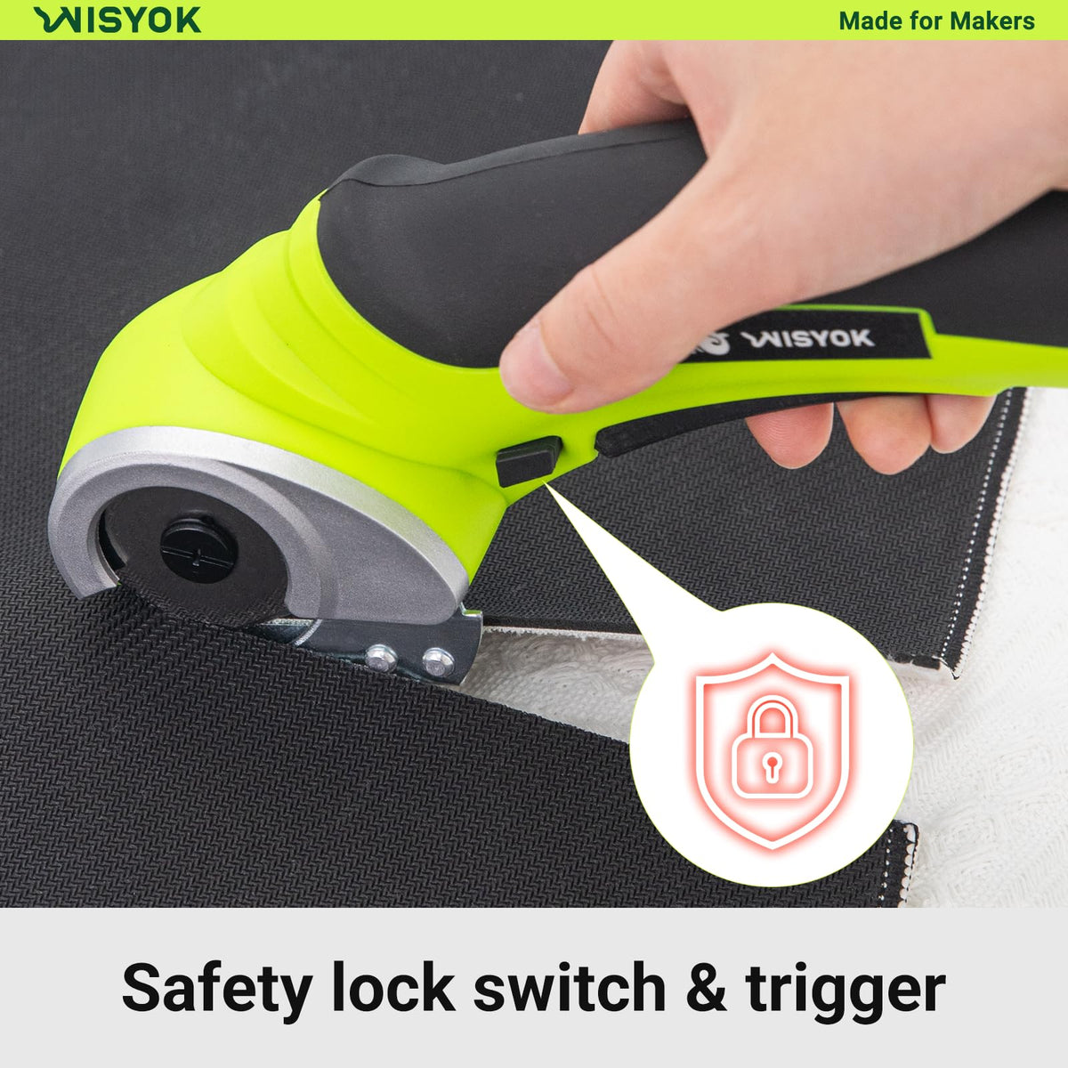 WISYOK cordless box cutter with safety lock for safe home or warehouse use