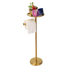 Wismay gold toilet paper stand with top shelf for easy access.