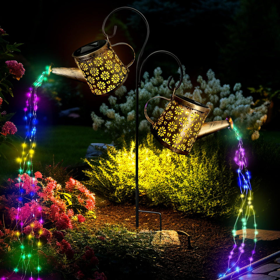 WITOROR solar watering can lights, front view, enhances nighttime garden ambience