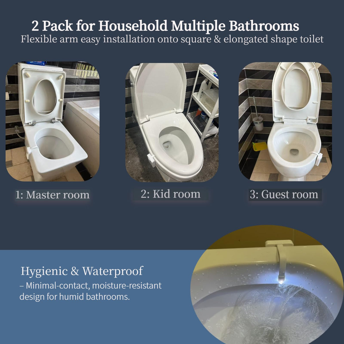 Witshine flexible-arm toilet light fits on the rim securely