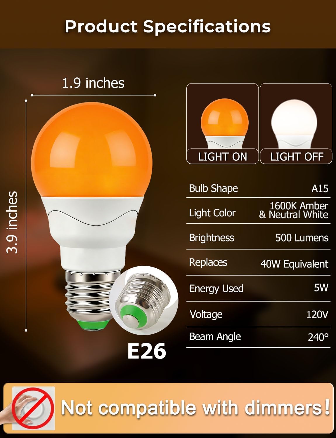 Wivety 4-pack amber LED bulbs for easy room lighting.