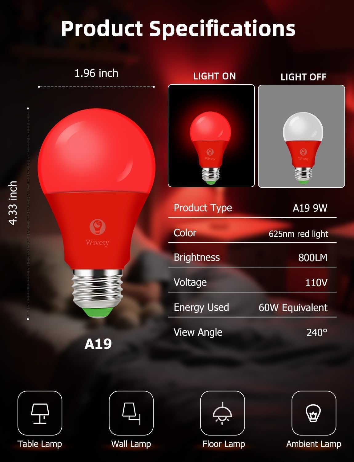 Wivety four-pack sleep bulbs for consistent bedroom ambiance.