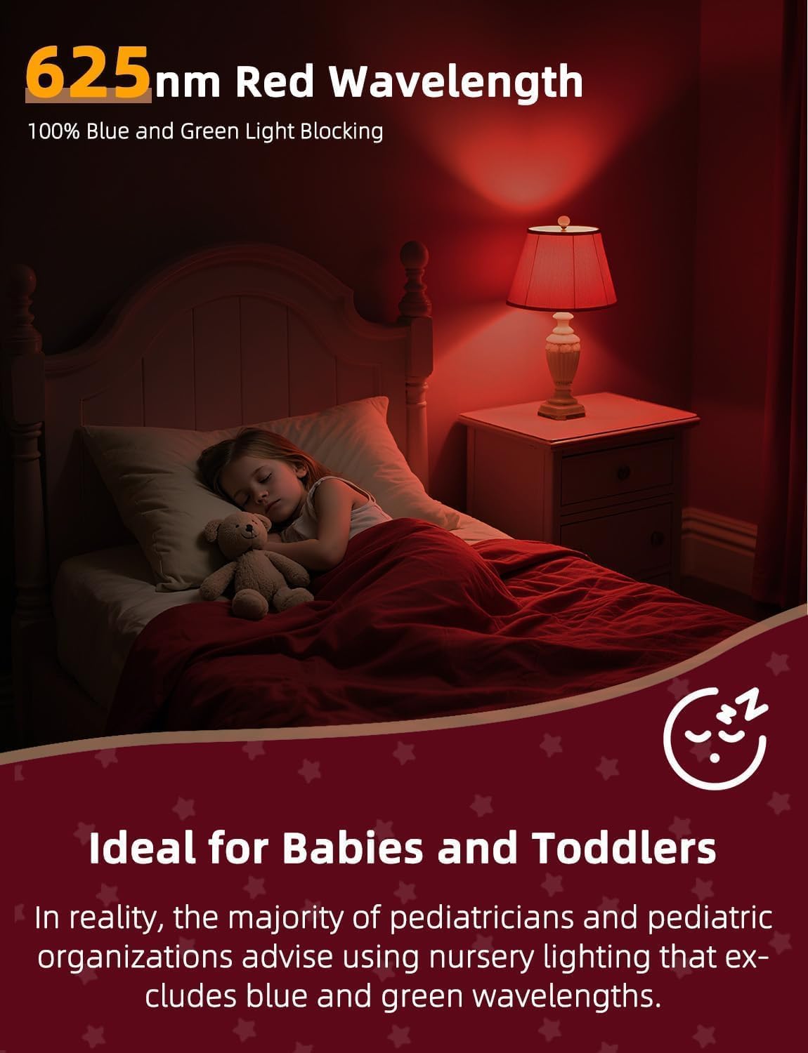 Wivety 625nm red light bulb provides warm red illumination.