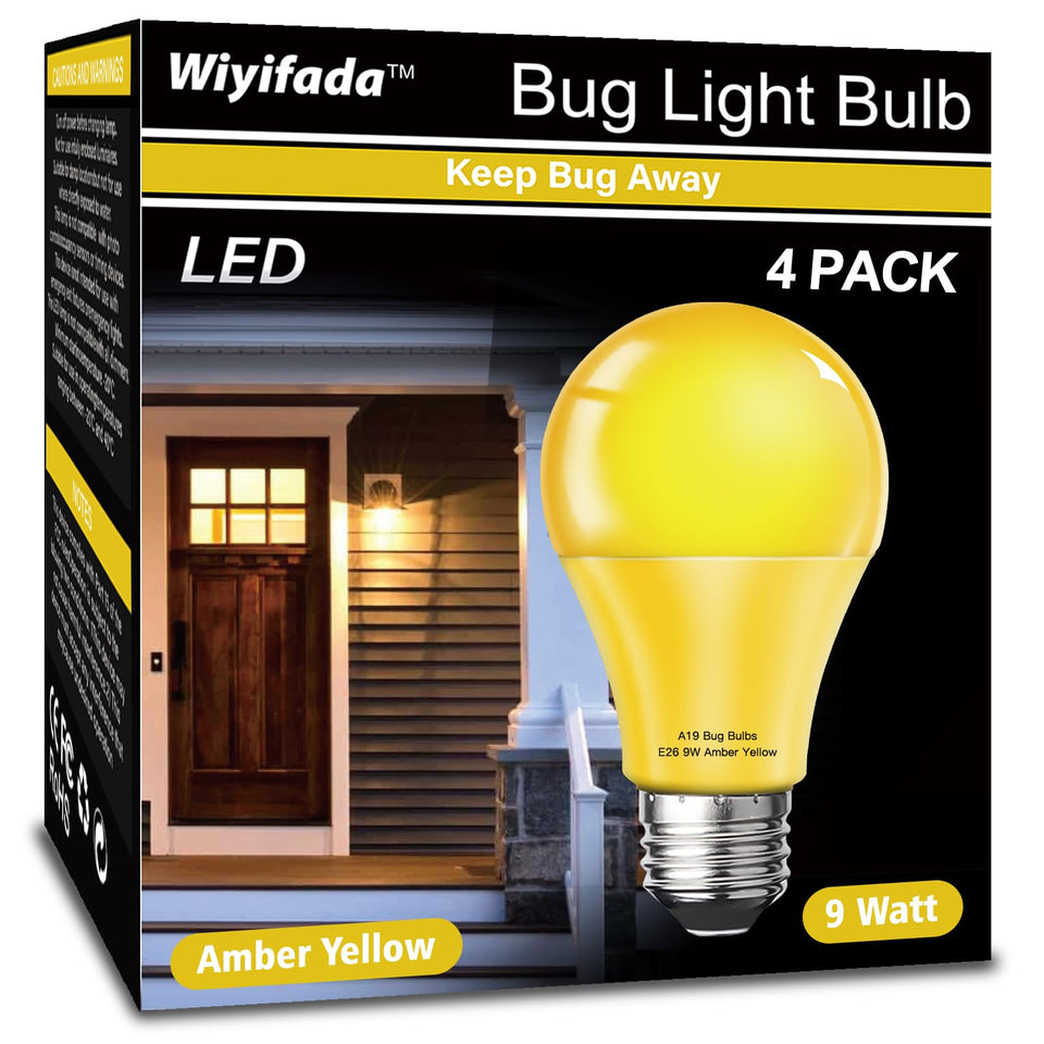 Wiyifada amber 9W bug light outdoor pack for porch lighting and insect deterrence.