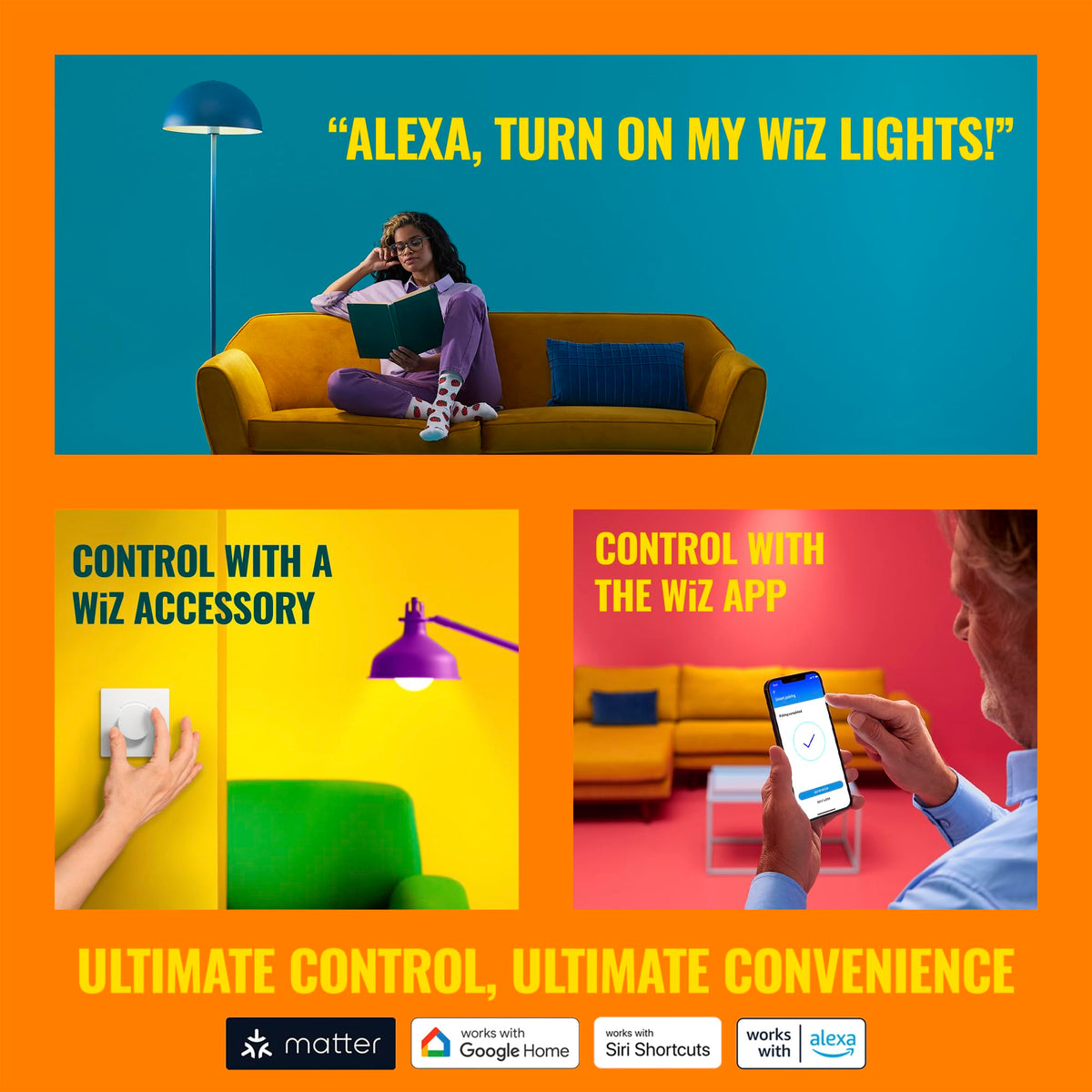 Remote control from anywhere via the free WiZ app