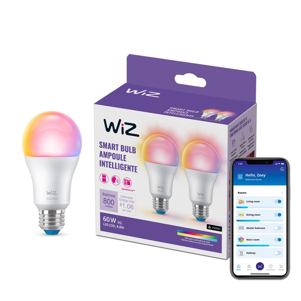 WiZ Connected Color A19 2-pack ambient lighting for living rooms with customizable moods