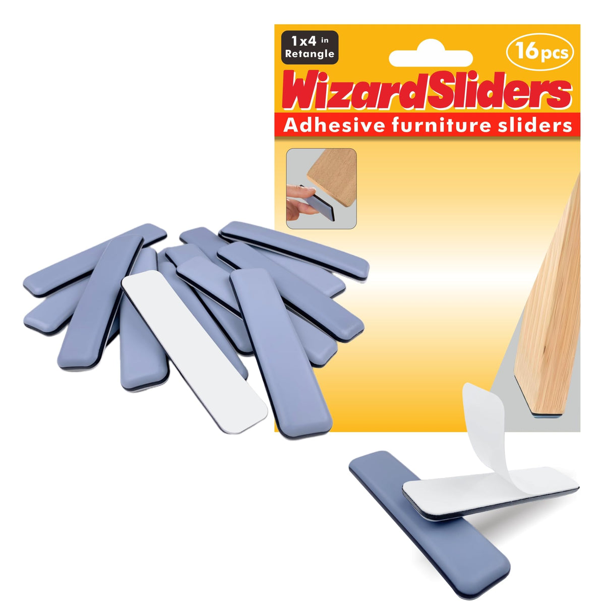 Wizard Sliders PTFE rectangle slider close-up showing durable glide on floors.