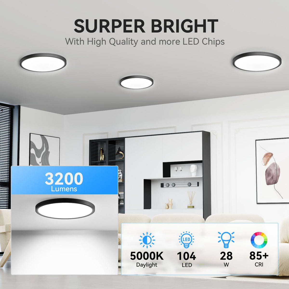 WKONCLDY twelve-inch ultra-slim ceiling light for low ceilings.