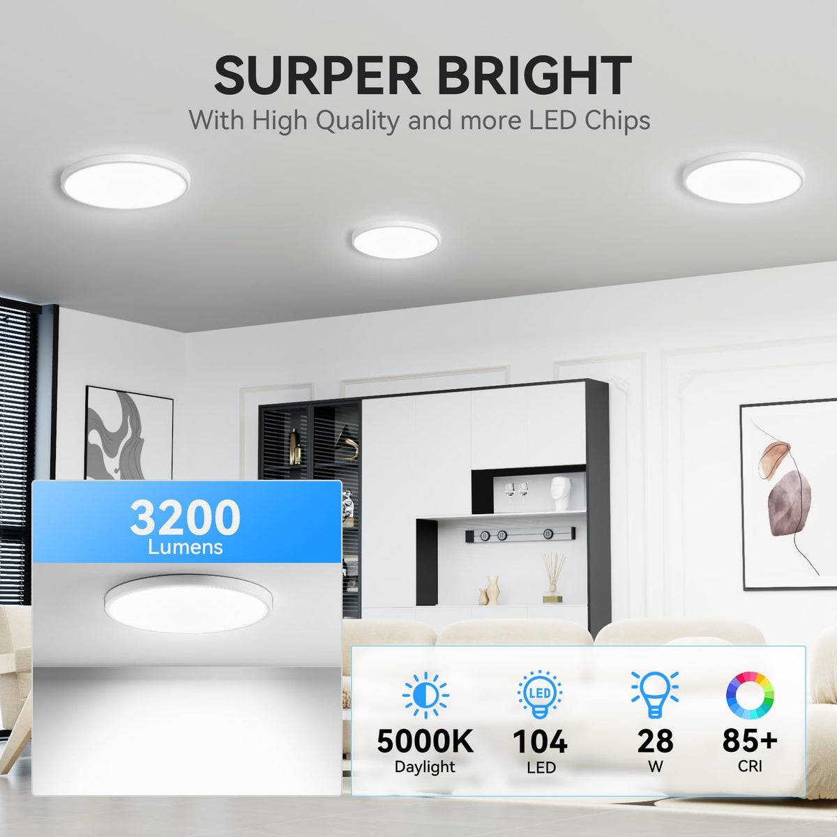 WKONCLDY 6PACK LED ceiling light ultra-slim design ideal for low ceilings.