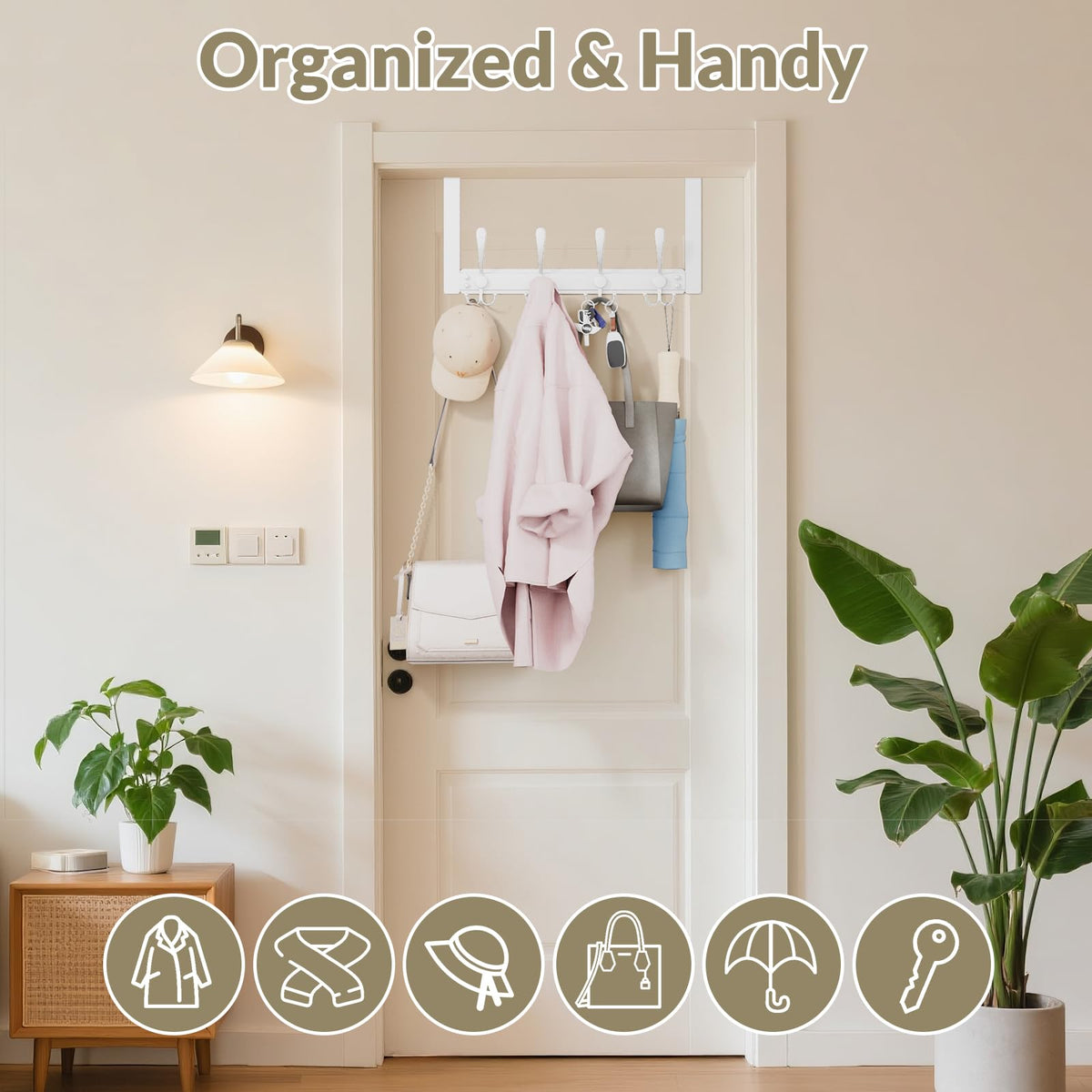 WLCSNG door hooks with four hooks pre-installed for fast mounting.