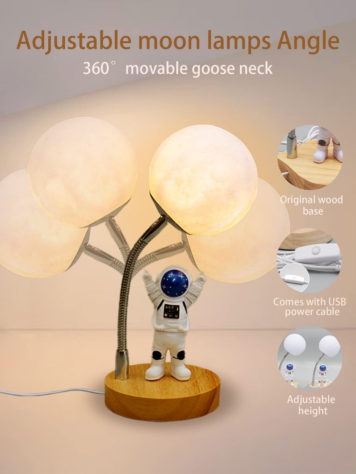 WLHONG Moon Lamp USB-powered control lights up desks and nightstands