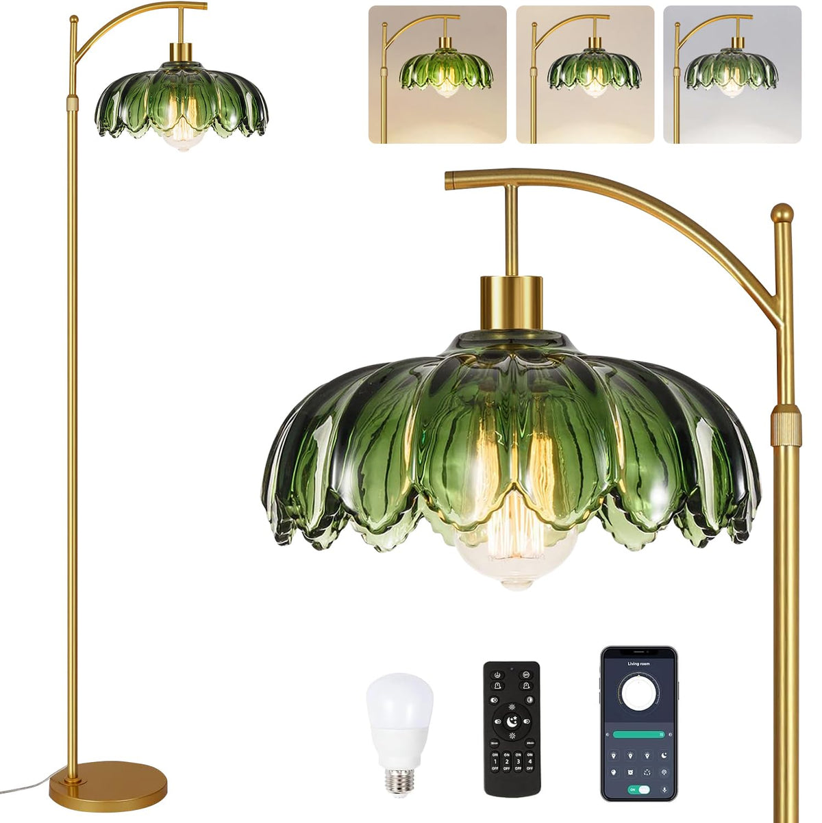 WLQCWL Arc floor lamp with glass shade brightens living room for reading