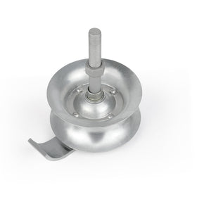 Close-up of the Wmebee roller wheel showing sturdy galvanized steel