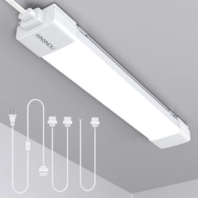 WNSNOU LED tube light fixture plug 1.4ft provides flicker-free brightness for garages.