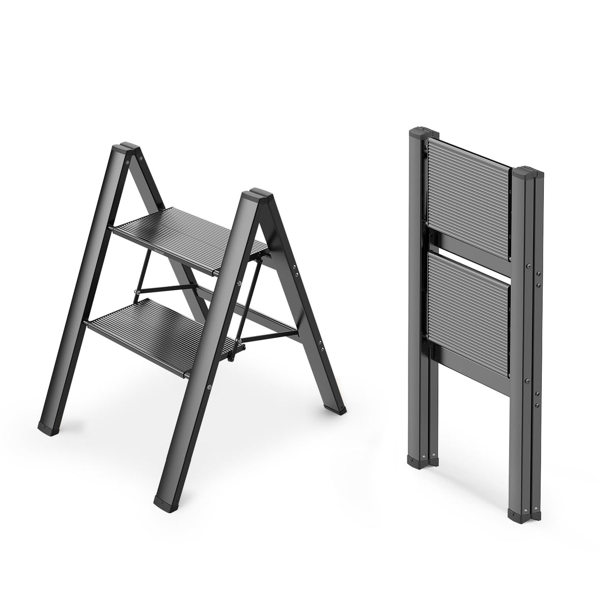 WOA WOA 2 Step Ladder folded for compact storage and easy transport.