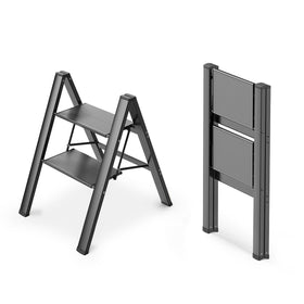 WOA WOA 2 Step Ladder folded for compact storage and easy transport.
