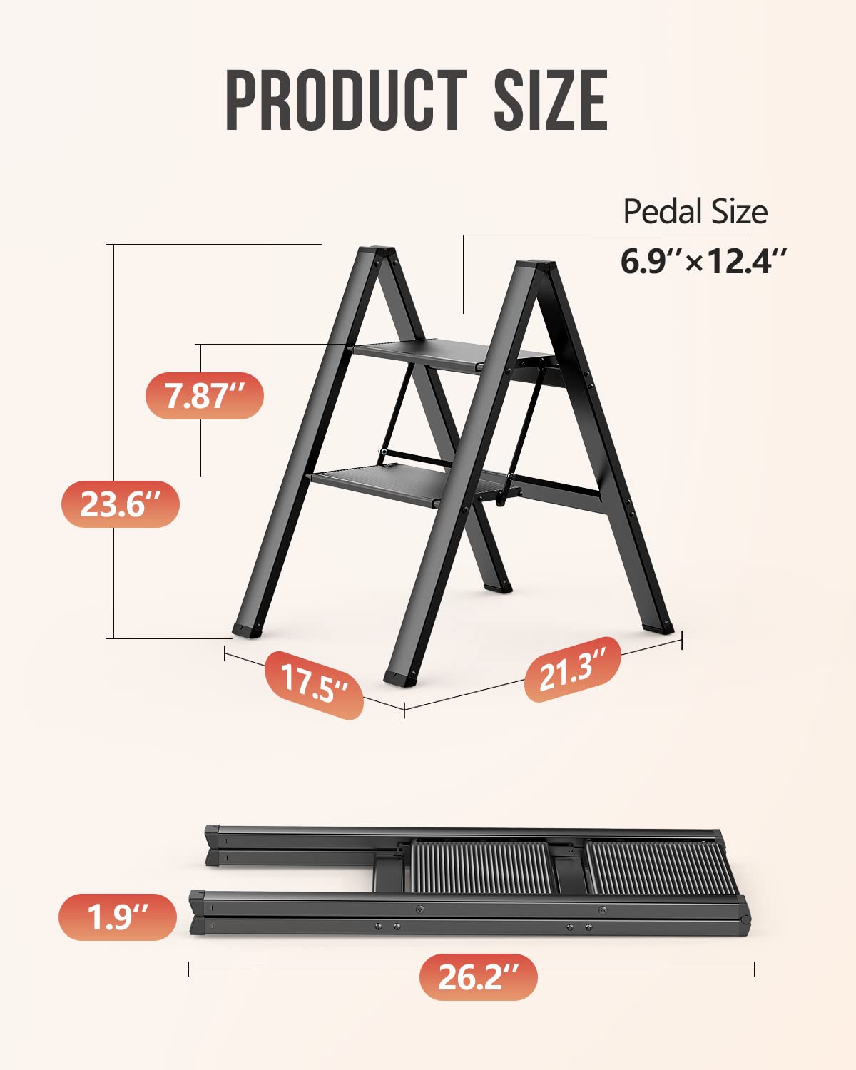 WOA WOA 2 Step Ladder open and ready for reaching high shelves.