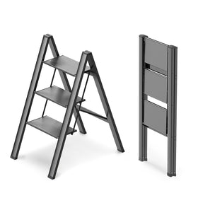 WOA WOA 3 Step Ladder opened to full height for high-shelf access