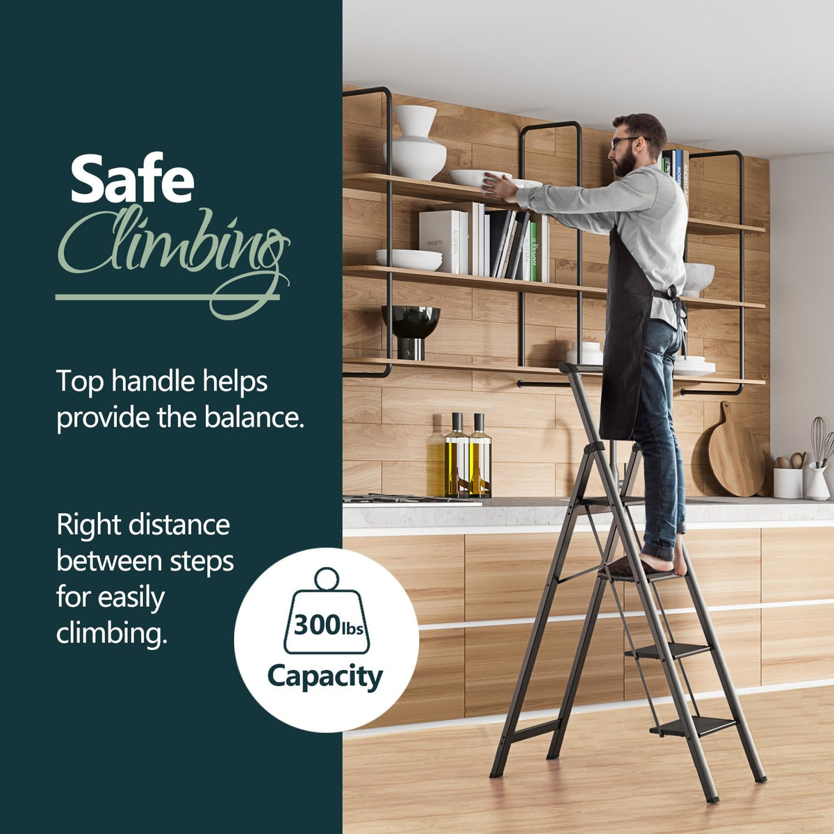 WOA WOA 4-step ladder anti-slip feet protect floors.