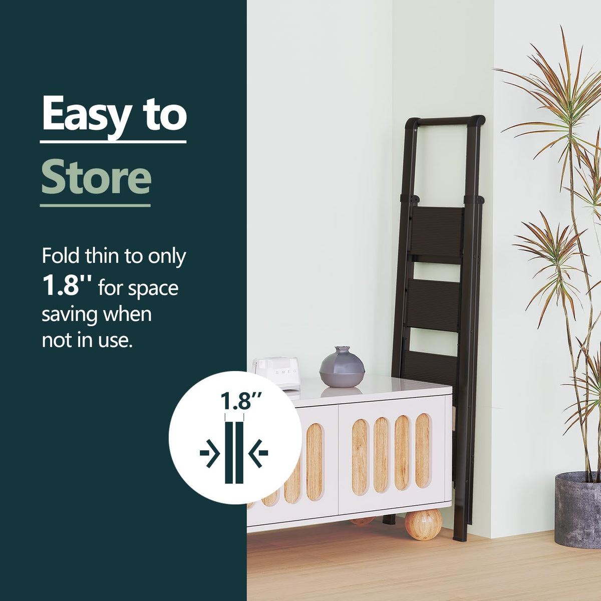 WOA WOA 4-step ladder folded compact for easy storage.