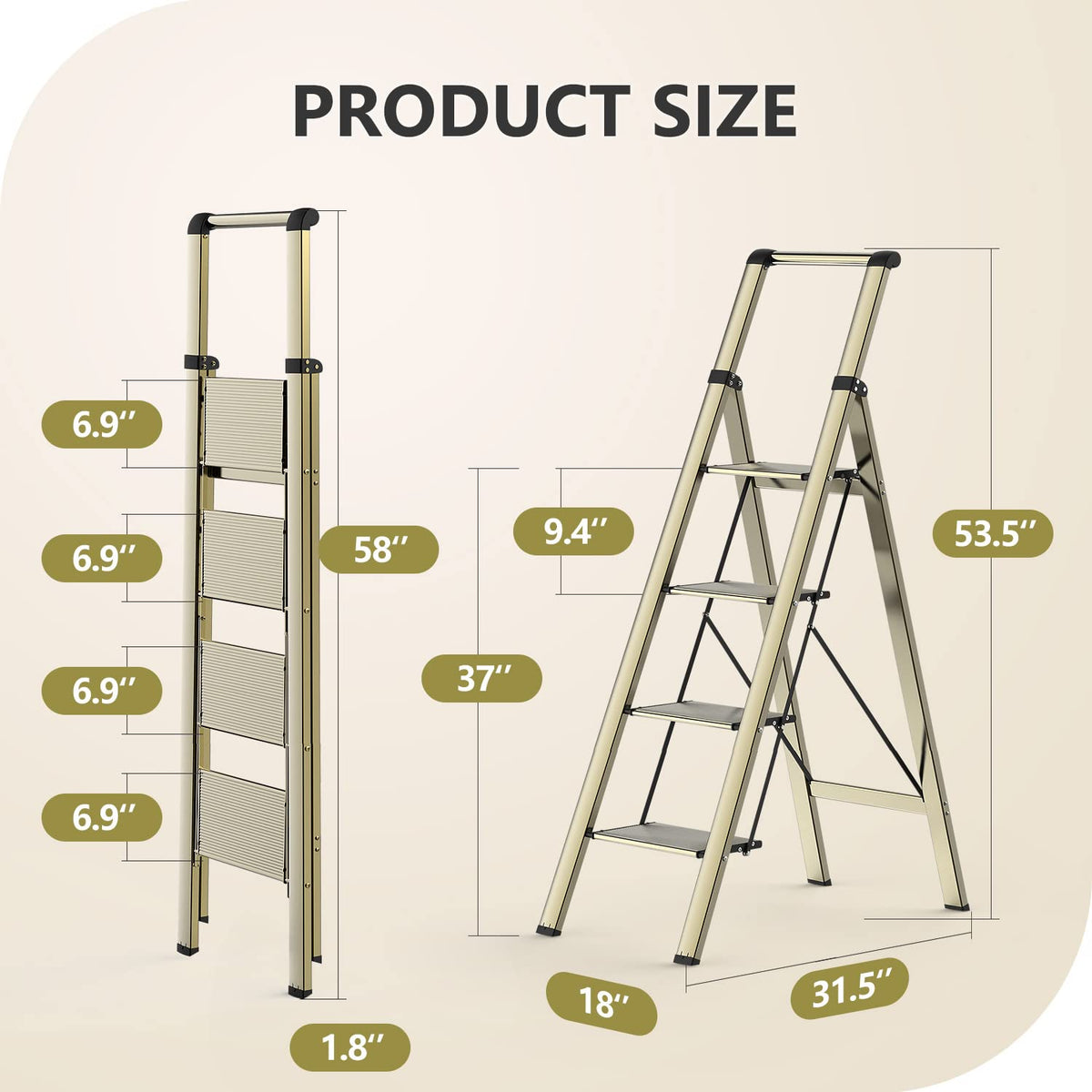 WOA WOA 4 Step Ladder folded compact for easy storage behind a door