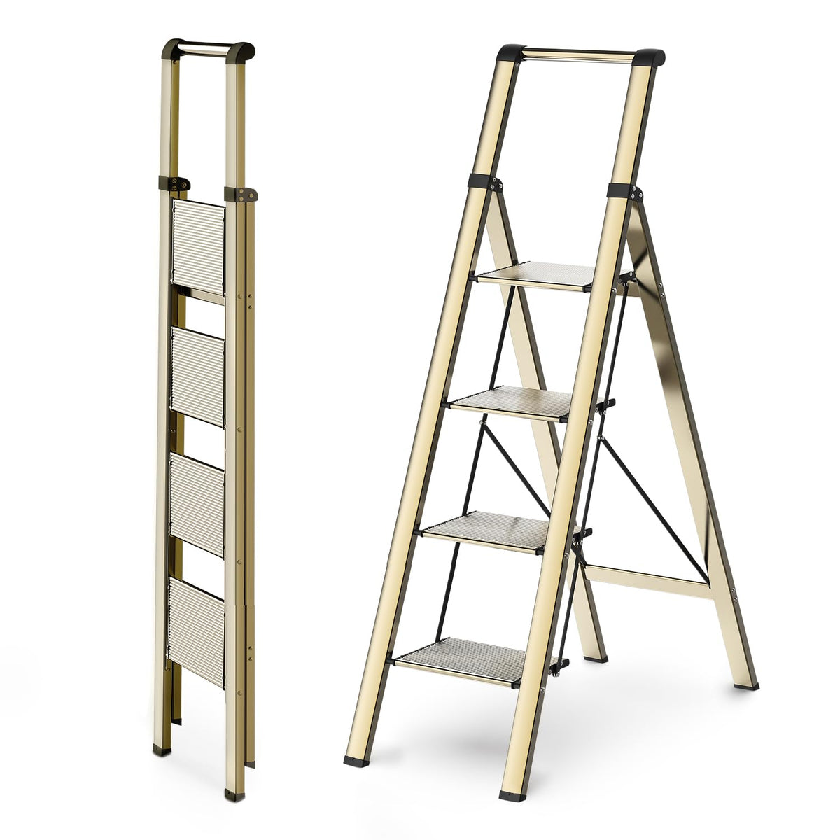 WOA WOA 4 Step Ladder in gold with open-frame view for high shelf access