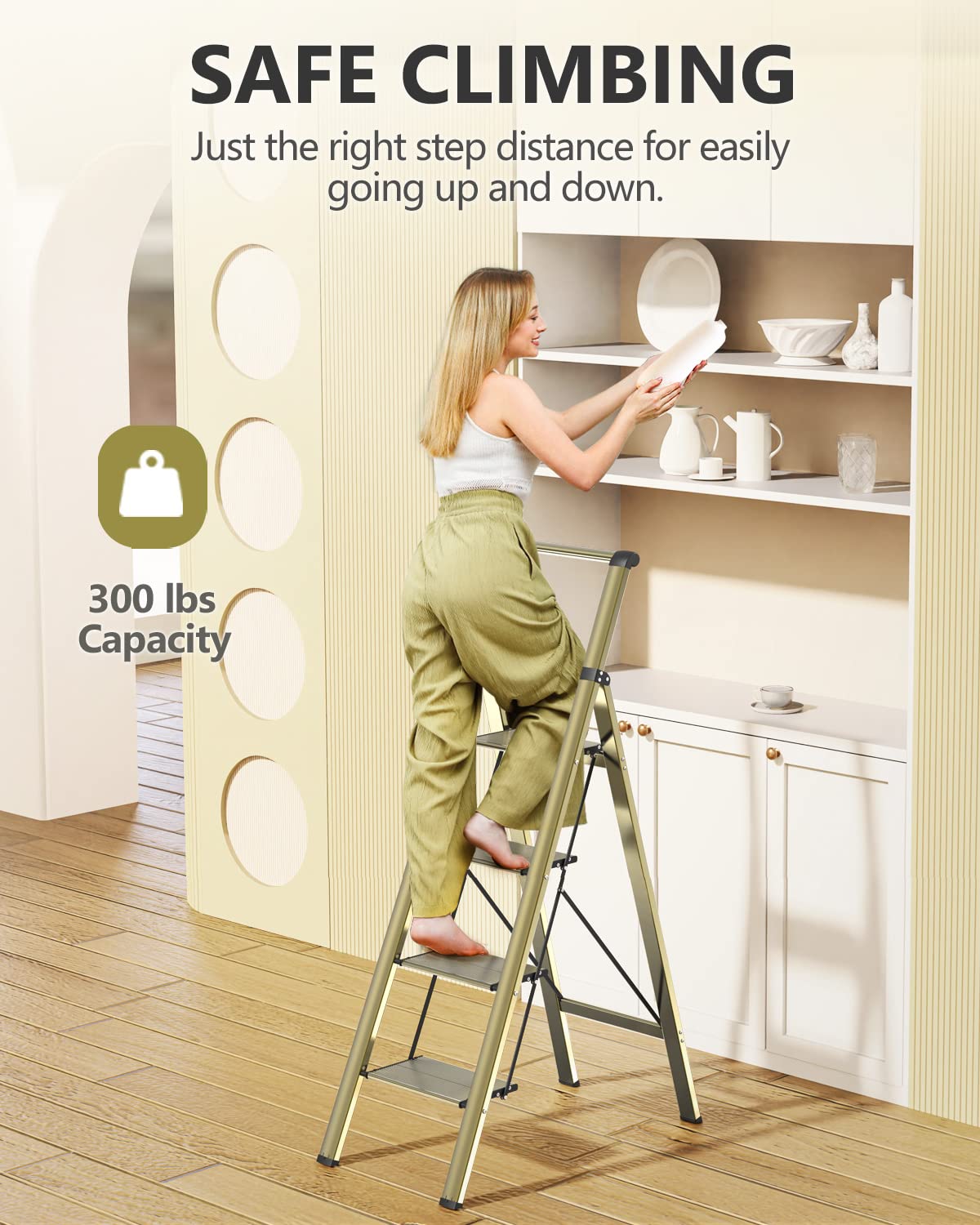 WOA WOA gold ladder with wide non-slip pedals for secure footing