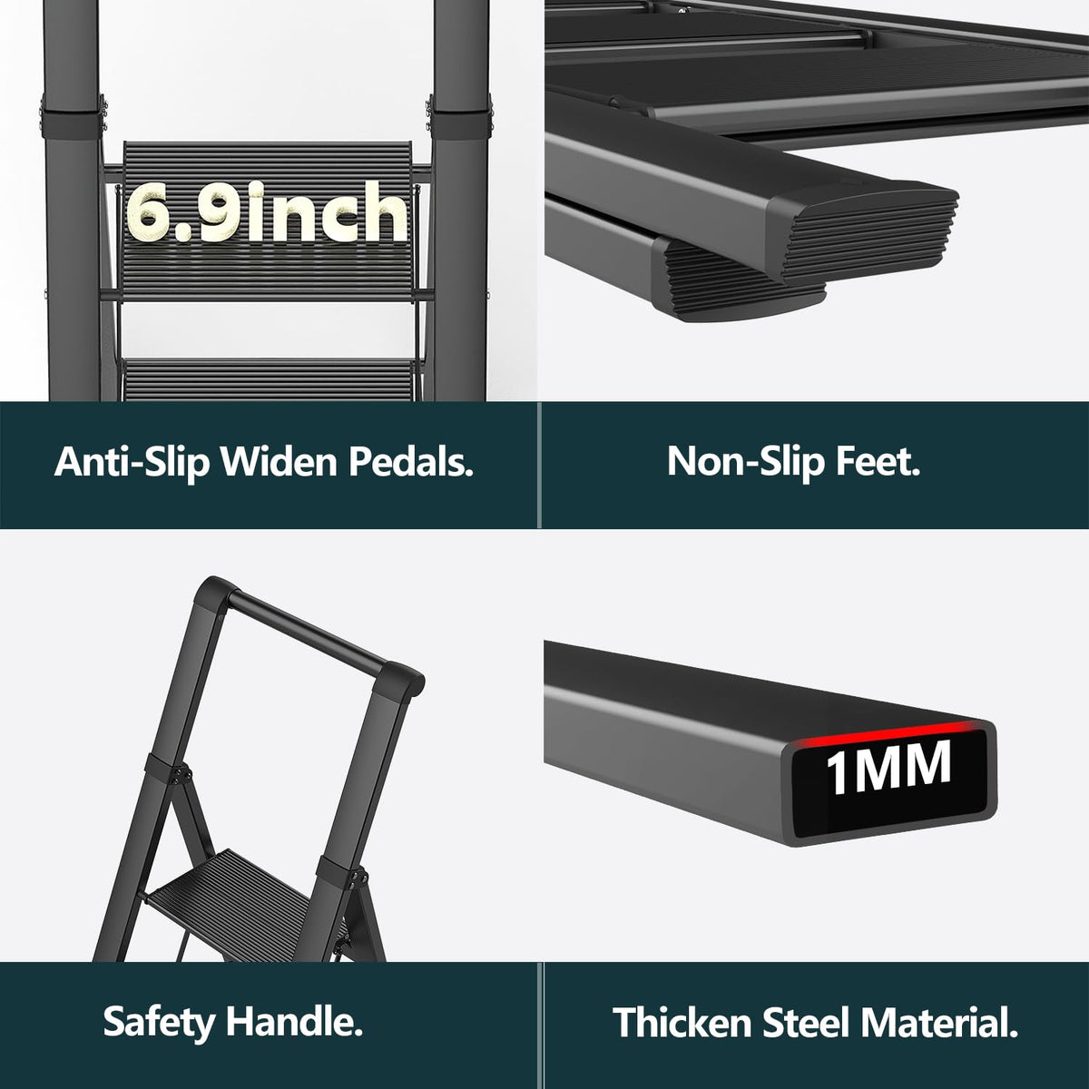 WOA WOA 4-step ladder top safety handle enhances balance.