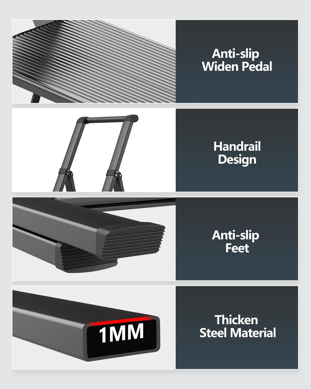 WOA WOA anti-slip feet protect floors while stabilizing the ladder.