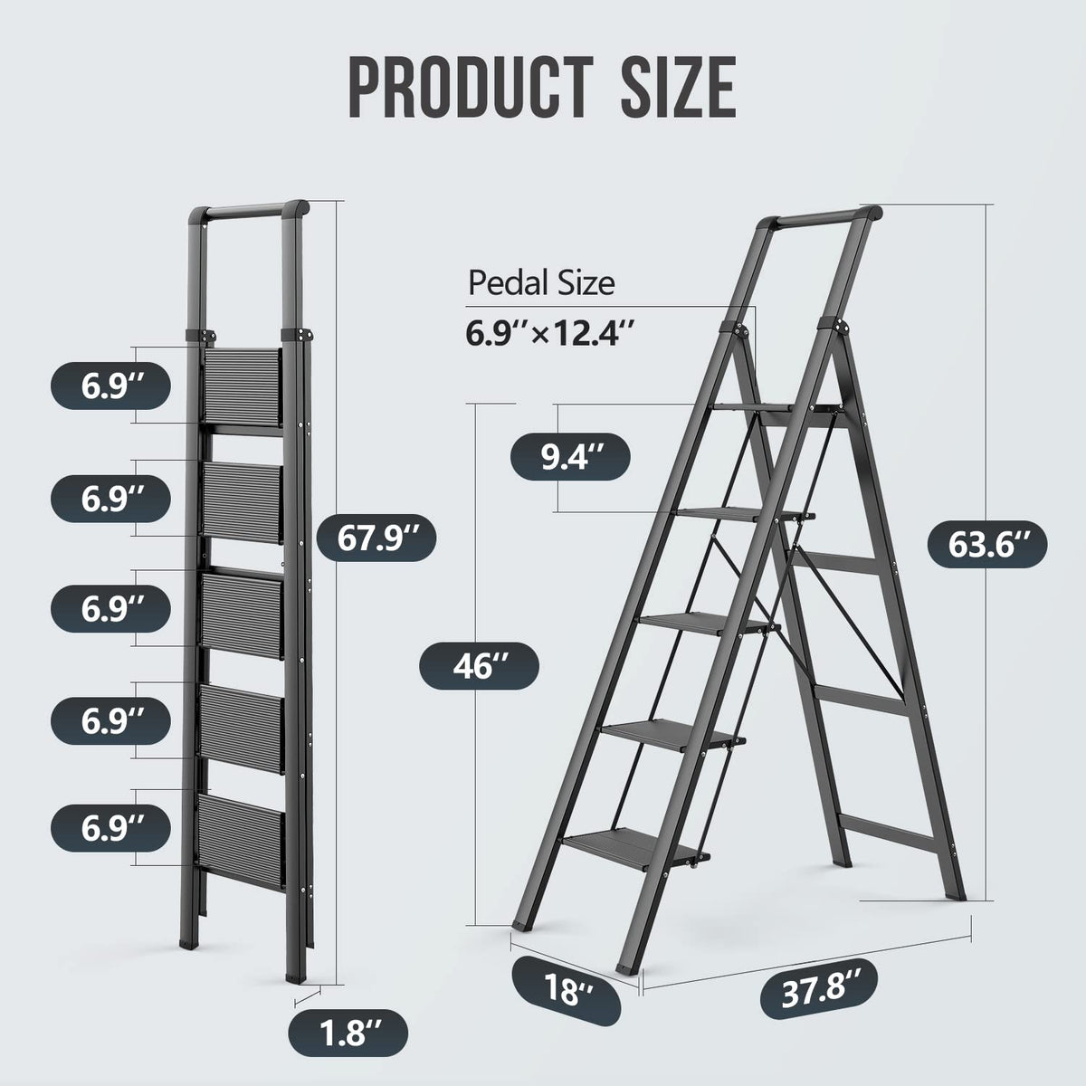 WOA WOA 5 Step Ladder folded compact for easy storage.