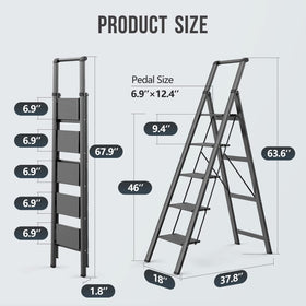 WOA WOA 5 Step Ladder folded compact for easy storage.