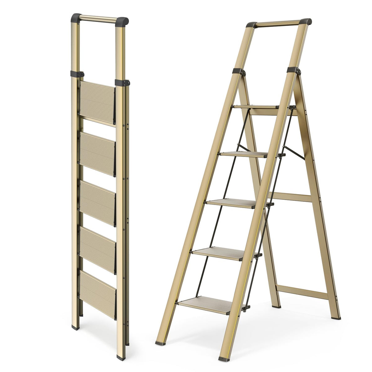 WOA WOA 5-step ladder folded profile showing compact storage solution