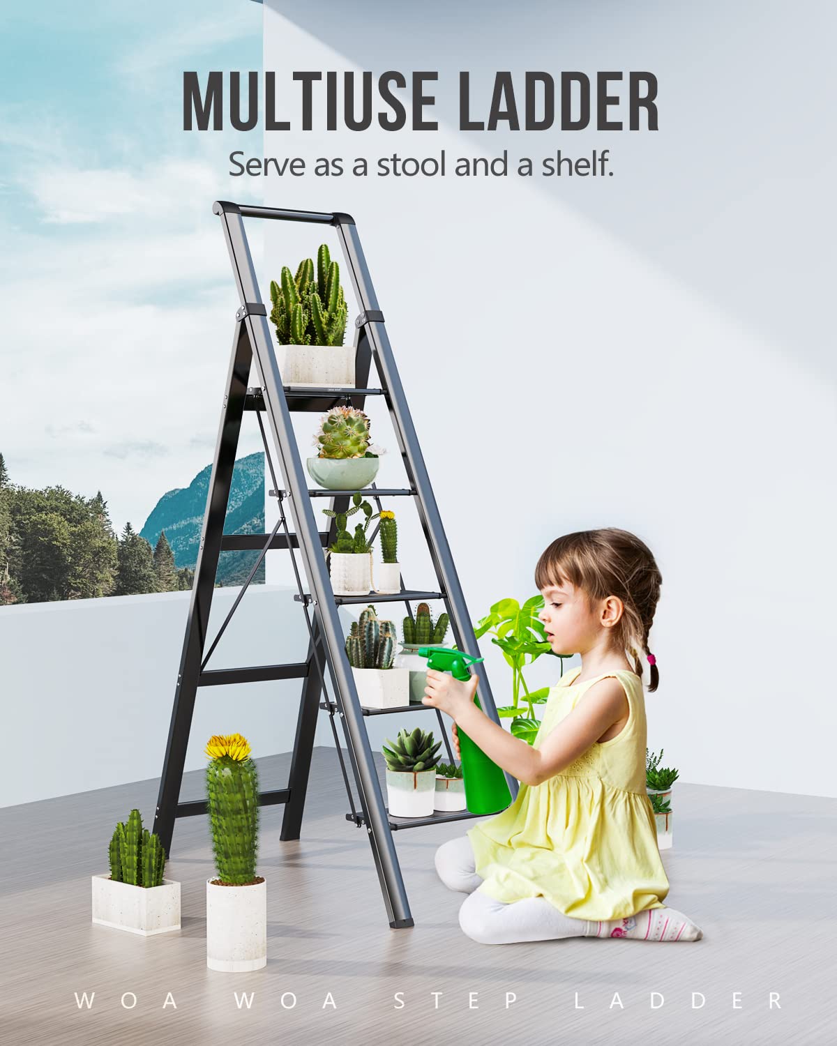 WOA WOA ladder suited for kitchen, closet, and bookshelf tasks.