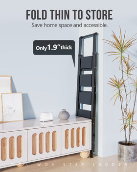 WOA WOA open ladder dimensions for reaching high shelves.