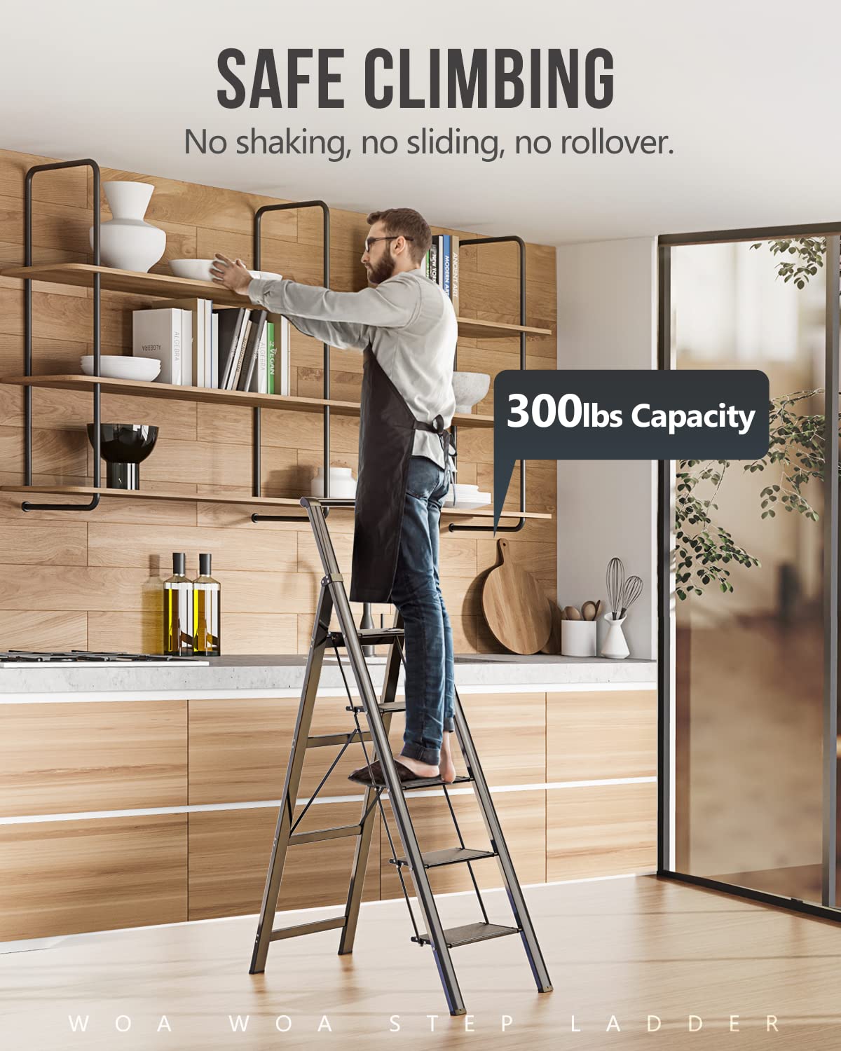 WOA WOA ladder top handrail supports balance during ascent.