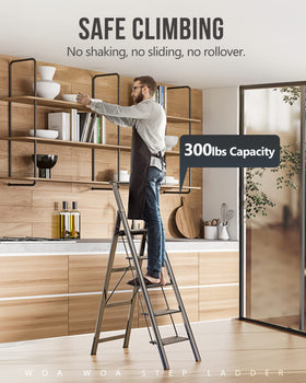 WOA WOA ladder top handrail supports balance during ascent.