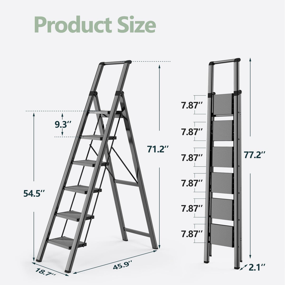 WOA WOA 6-step ladder side profile highlights sturdy frame and wide base.