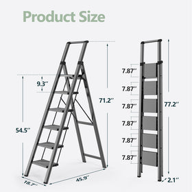 WOA WOA 6-step ladder side profile highlights sturdy frame and wide base.