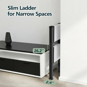 WOA WOA folded ladder fits between furniture for easy storage.