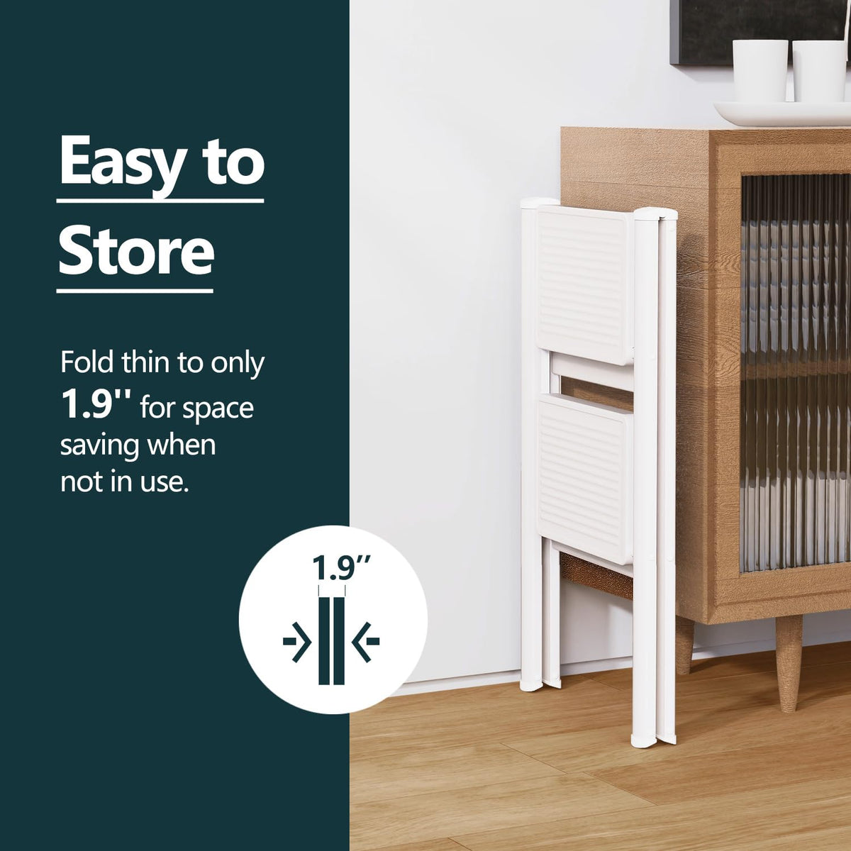 Folded WOA WOA ladder showing compact storage footprint