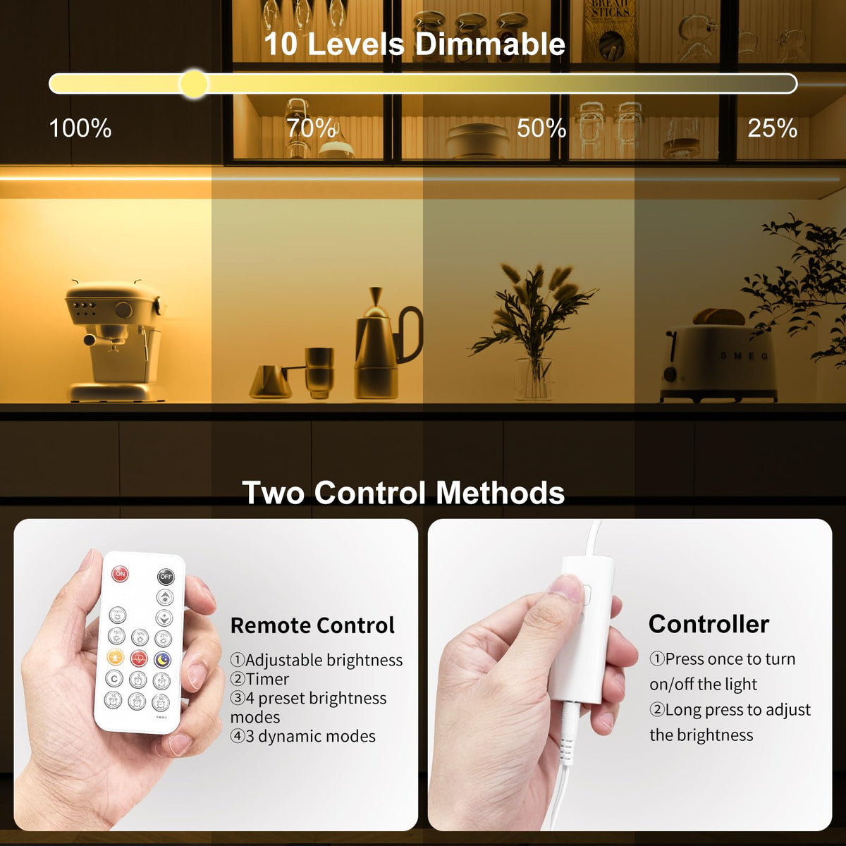 WOBANE 17-key RF remote for precise dimming and timing control.