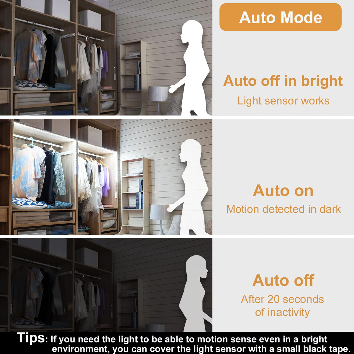 WOBANE automatic motion detection up to 10 feet for convenient, hands-free lighting.