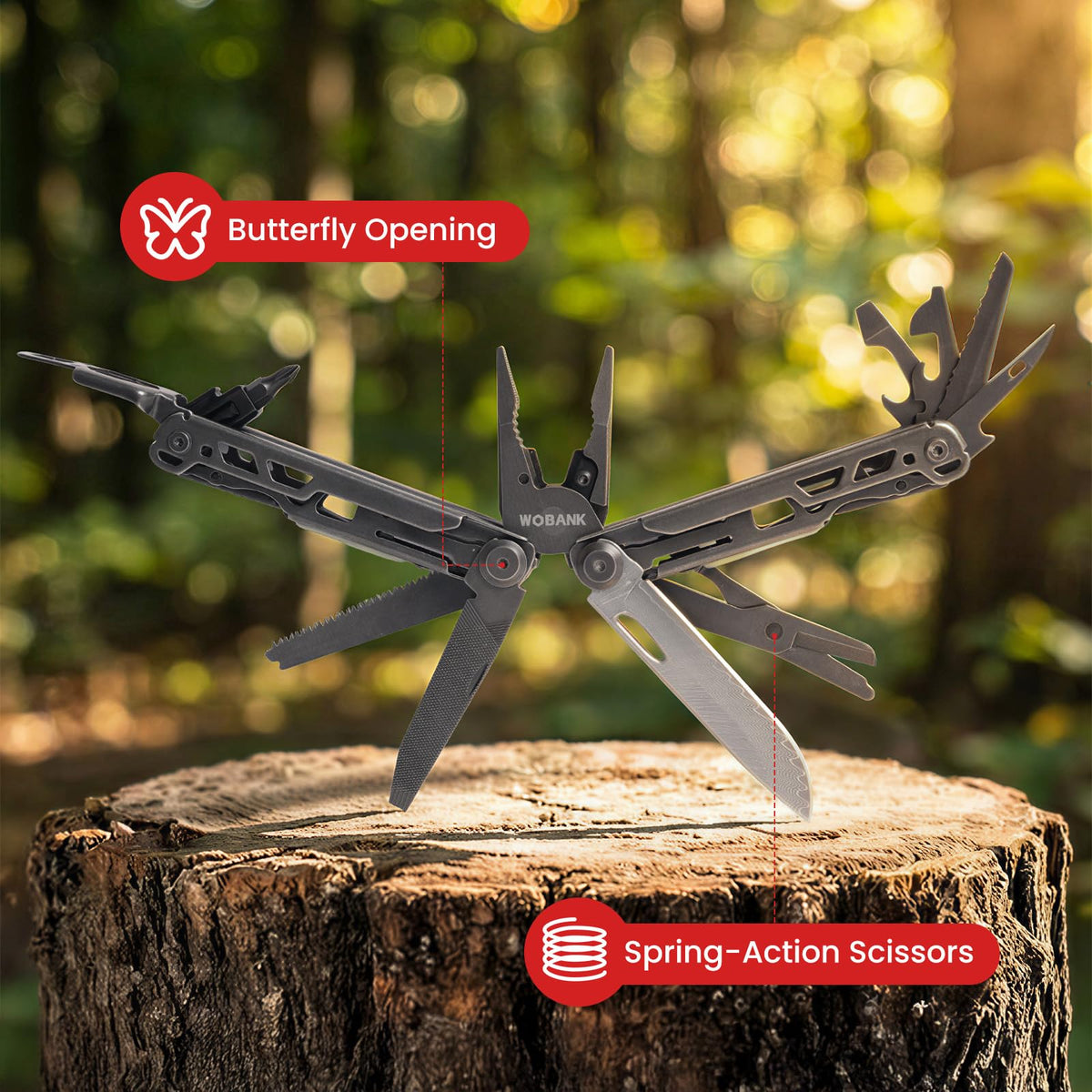 WOBANK nylon sheath keeps tools organized and portable.