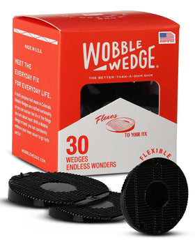 WOBBLE WEDGES balance-demo stabilizing a wobbly table