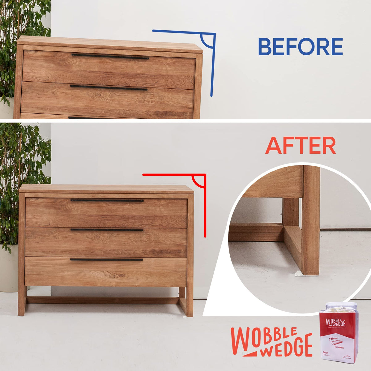 Wobble Wedges cut-to-fit capability shown in a tight space