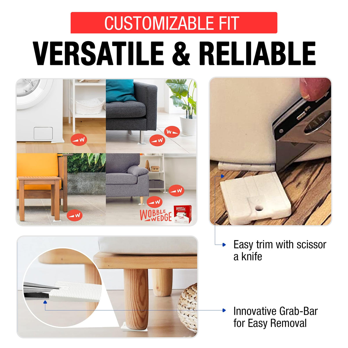 Wobble Wedges protect floors while stabilizing appliances and furniture