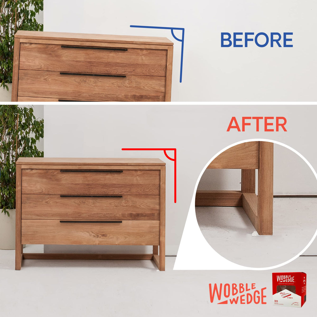 Wobble Wedges furniture leveling tool protects floors during setup